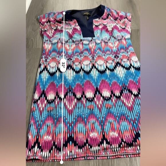 Laundry by Shelli Segal Pink Blue & Black Ikat‎ Short Sleeve Mini Shift Dress XS - Picture 9 of 9